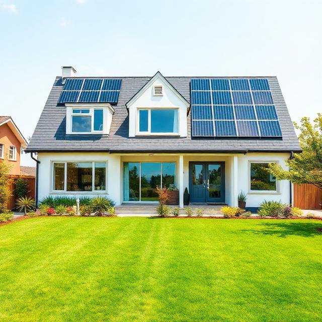House with solar panels at the roof top